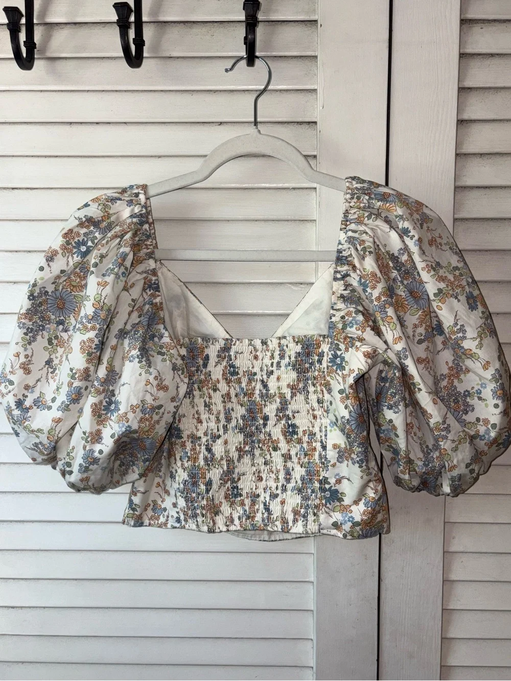 Abercrombie Floral Puff Sleeve Crop Top Cottagecore Coquette Romantic Size S